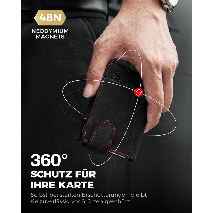 Чоловіче картхолдер LORZOR® з магнітною застібкою, slim-гаманець з відділенням для монет, RFID захист, для 10 карт, чорний/червоний