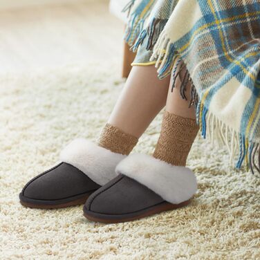 Жіночі домашні тапочки Litfun, зимові, теплі, з плюшу, пантолетти з замші, з пам'яттю, з штучним хутром, для дому та вулиці (сірі, 36/37 EU)