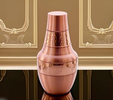 Copper Nightstand Carafe with Cup, 1.4 L, Capacity for Ayurvedic Health Benefits, Water Jug for Home, Gift, Sports, and Yoga