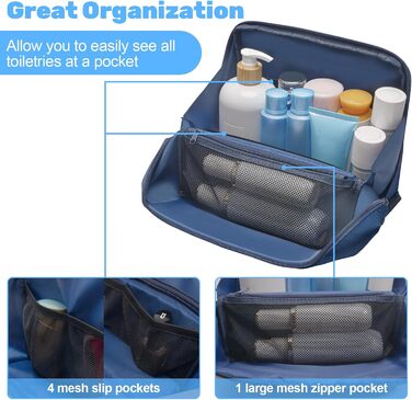 Чоловіча та жіноча дорожня косметичка Lermende з подвійною блискавкою, великий об'єм, зручна ручка для подорожей. (Синій)