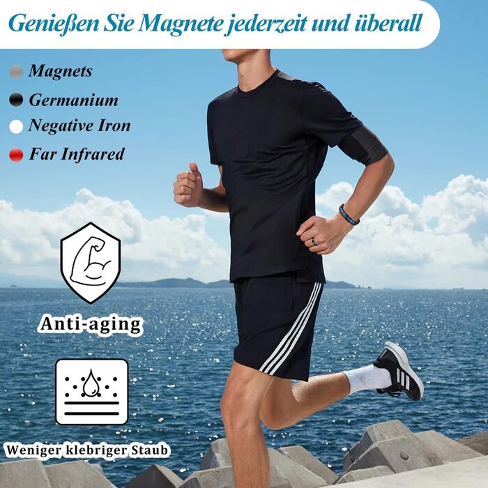Браслет магнітний чоловічий Vicmag з титанової сталі, подвійна лінія, надміцні магніти, інструмент для регулювання та подарункова коробка (Блакитний, 4 елементи)