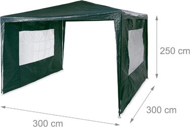 Relaxdays Pavilion 3x3 m, 2 Side Panels, Metal Frame, PE Fabric, Windows, Festival Party Tent, Enclosed, (Green)