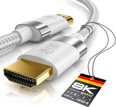 HDMI 2.1 кабель 2 метри - 8K@60Hz/120Hz, 4K@240Hz, 48 Gbit/s, 3D, Ethernet, для PS5, Xbox Series X, Switch, білий