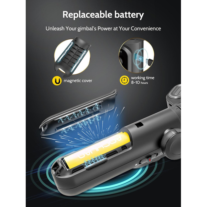 Стабілізатор для смартфона AOCHUAN Smart X Pro Kit: 3-осьовий гiмбал з RGB-фiллером, трекер обличчя, для iPhone/Android, чорний