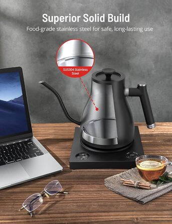 PARIS RHÔNE Swan Neck Electric Kettle with Temperature Control - 0.9L, 24-Hour Keep Warm, Dark Green