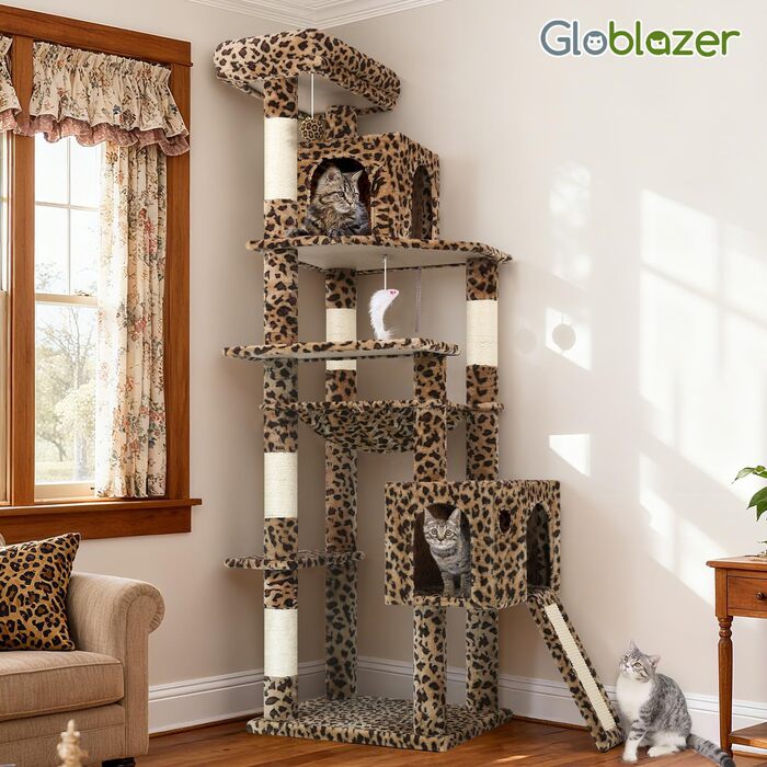 Драбина-будинок для котів Globlazer Kaktus (178 см) з гамаком, платформами, сходами з сизалю, для 2-4 котів, зелений (F70 Pro, XXL, леопардовий)