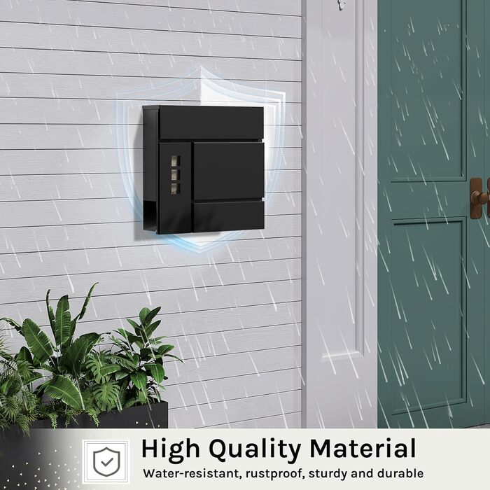 Поштова скринька WOLTU XXL з газетницею, оглядовим вікном та замком, антрацит (чорний) - 10,5 x 37 x 37 см