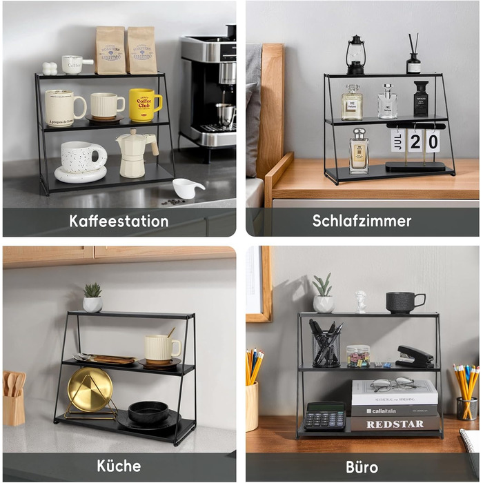 PUERSI Coffee Mug Holder, Coffee Mug Shelf for Countertop, Cup Stand Metal, 3-Tier Cup Holder for Coffee Bar, Coffee Station Accessories, Cup Organizer for Kitchen, Counter, Cafe - Black