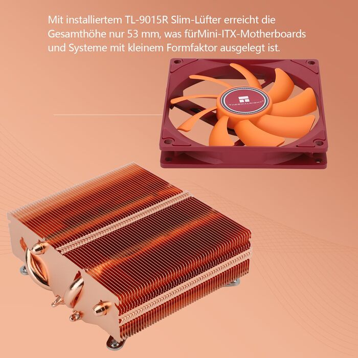 Thermalright AXP90-X53: Низькопрофільний кулер CPU для ITX, 53 мм, PWM вентилятор TL-9015R, технологія AGHP, сумісний з AMD AM4/AM5 та Intel 1700/1150/1151/1155/1156/1200 (модель з чистої міді)