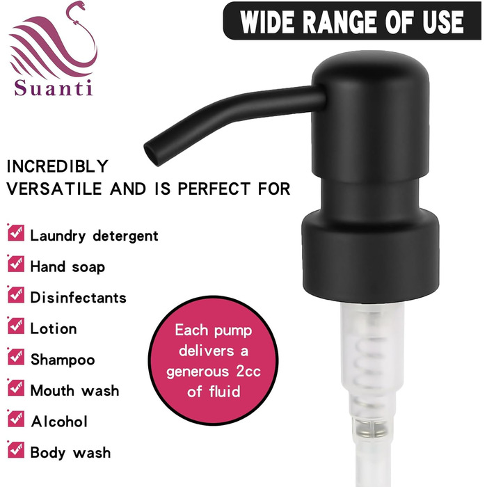 Дозатор для мила Suanti, 425 мл, з помпою з нержавіючої сталі, наповнюваний, квадратний, декоративний, для мила для рук, посудомийної рідини та лосьйону, стиль мармур (чорний)