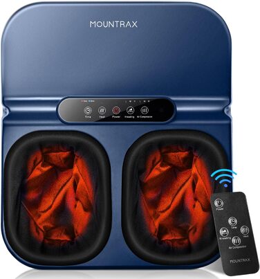 Масажер для ніг Mountrax з підігрівом - електричний масажер для ніг при п'яткової шпори та нейропатії, 3D-масаж, роликовий масаж та повітряна компресія, подарунок для чоловіків/жінок/бабусі та дідуся, до 46 розміру (Блакитний)