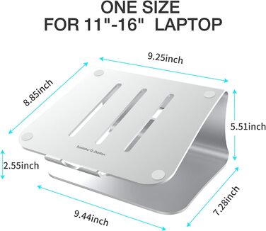 Підставка для ноутбука з алюмінію, Heat-Vent, сумісна з MacBook, Dell, HP, Lenovo, Microsoft Surface, Samsung, 11-16 дюймів, сірий (патентована) (102S-Silver)