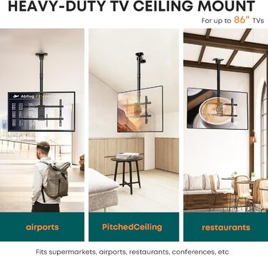 Adjustable & Tilting TV Ceiling Mount - Full Motion, VESA 600x400, Up to 86 Inch TVs, 60kg Weight Capacity
