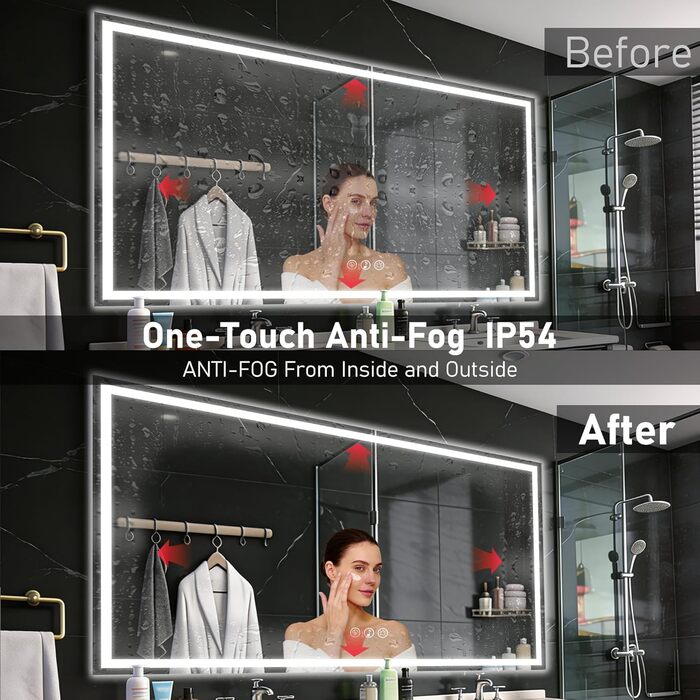Дзеркало для ванної кімнати 50x70 см з підсвічуванням LED, антизапарююче, димування, 3 кольори світла, Bluetooth