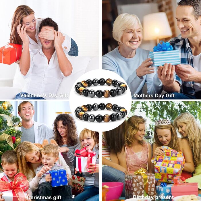 Браслет з тигровим оком, чорним турмаліном, обсидіаном та гематитом - захист, подарунок для друзів, чоловіка, батька