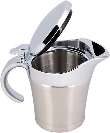 Saucepan with Lid, Sauce Serving Pitcher, Double-Insulated Saucepan Made of 304 Stainless Steel for Coffee, Cream, Salad Dressing, Pudding, Milk (Small 450ml)