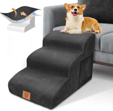 Сходинки для собак маленьких порід, 3 сходинки, 40 см, чорного кольору. Зручні та миючі сходи для собак, з неслизьким покриттям, для доступу до ліжка та дивану