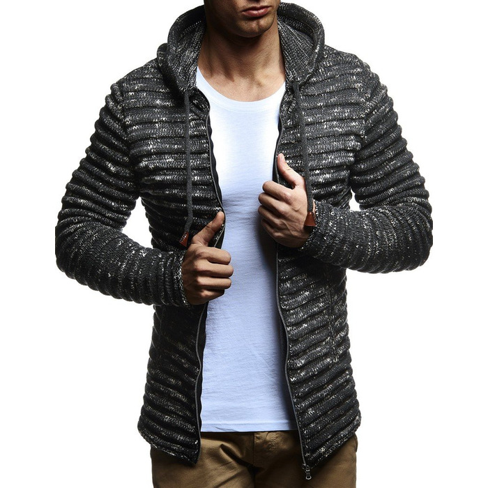 Кардиган чоловічий Leif Nelson з капюшоном та блискавкою - чоловіча в'язана куртка-кардиган для зими, бавовна XXL, антрацит