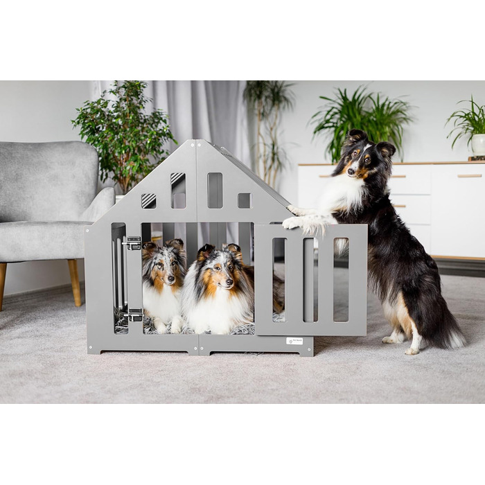 Будка для собак з дерева, клітка для собак, закривається, вольєр для собак, собачий будиночок, переноска для тварин, чорний колір (85 x 70 x 80 см), графіт