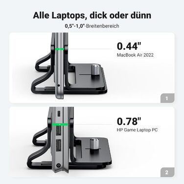 Підставка для ноутбука UGREEN з алюмінію, 3 слоти | Вертикальна підставка для MacBook, iPad, Huawei, Surface, Dell, HP | Чорний