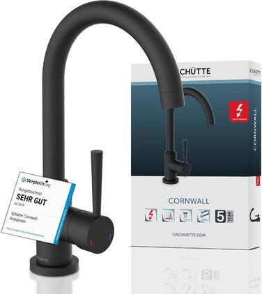 Кран кухонний SCHÜTTE Cornwall, 360° поворотний, чорний, з однорідним змішувачем для раковини
