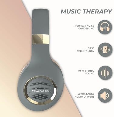 PowerLocus Bluetooth навушники Over-Ear, бездротові, складні, з мікрофоном, Hi-Fi стерео, глибокий бас, м'які амбушюри, для телефону, планшета, ПК - асфальтово-сірий