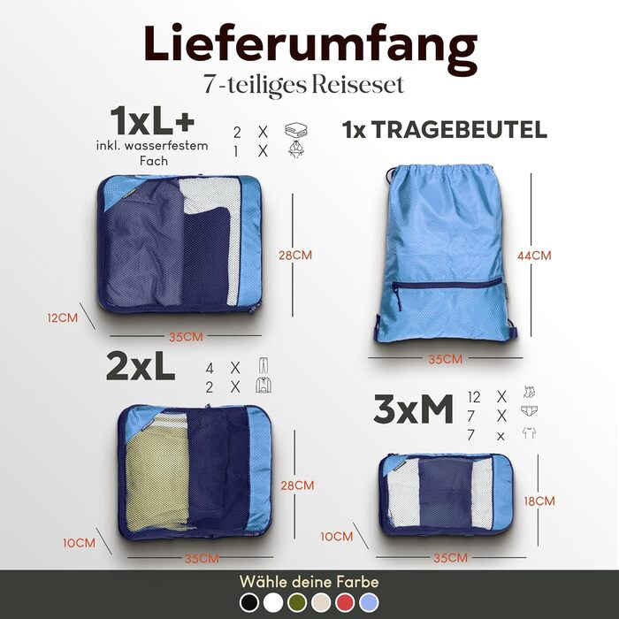 Набори для пакування валізи з компресією (4 шт., Mariner's Azure - блакитний)