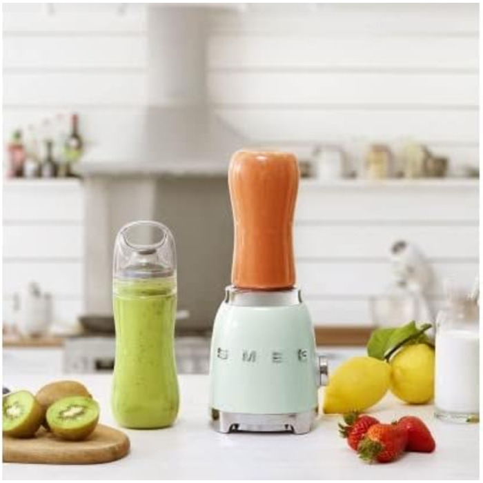 SMEG, Personal Blender PBF01PGEU, 2 speed settings, stainless steel double blade, 2 x 600 ml bottles included, non-slip base, integrated cable winding, 300W, pastel green