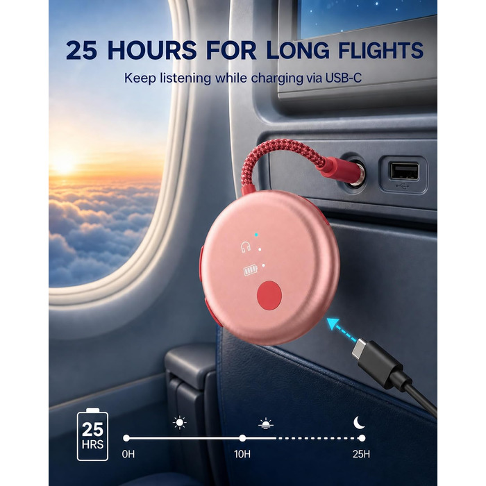 Bluetooth-адаптер для літака Avantree SoundJet R1 для AirPods та бездротових навушників, 25 годин роботи, рожевий