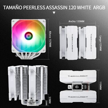 Охолоджувач CPU Thermalright Peerless Assassin 120 White ARGB: 6 теплових трубок, 2 вентилятори 120mm, підтримка AM4/AM5/LGA 1700/1150/1151/1200/2066