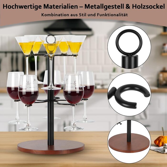 Стійка для келихів JUJOYBD на 10 келихів: 2-рівнева підставка для вина, Aperol та коктейльних келихів, з дерев'яним основанням для вечірок, свят та заходів на відкритому повітрі