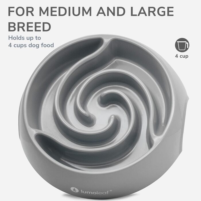 Миска для собак LumoLeaf Antischlingnapf, Ø 22 см, протиковзаюча, важка, для повільного годування, сіра (Торнадо), L