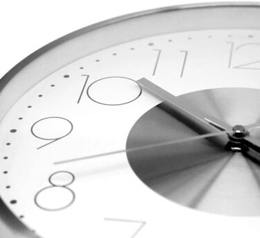 Modern Silent Aluminum Wall Clock, 30 cm Diameter, No Ticking Sounds, for Living Room, Bedroom, and Office (Silver White)
