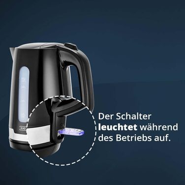 Електричний чайник KHG WK-1708 WE2 з нержавіючої сталі, 1.7 л, фільтр від накипу, індикатор рівня води, захист від сухого кип'яття, автоматичне відключення, прихований нагрівальний елемент, BPA Free, 2200 Вт (Чорний)