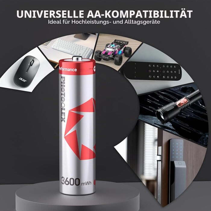 Акумулятори PHOTOOLEX AA Li-ion 1.5V 3000 mWh, комплект 8 шт. з кейсом для зберігання та зарядки
