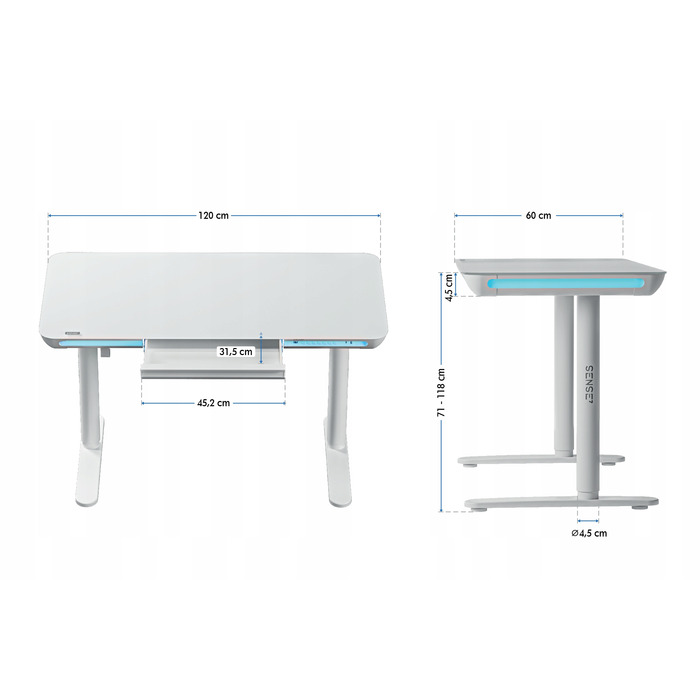 Електричний стіл з регулюванням висоти до 118 см Sense7, скляна стільниця 120x60 см + LED-підсвітка