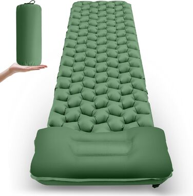 Isomatte Camping Ultralight Inflatable Sleeping Pad with Pillow - Waterproof Folding Air Mattress for Camping, Hiking, Travel & Backpacking (Green)