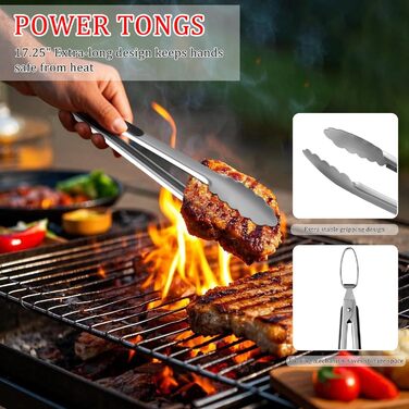 Набір інструментів для грилю з нержавіючої сталі (15 шт.), преміум аксесуари для грилю з гачком та нагрудником для відпочинку на природі, приготування їжі, кемпінгу, подарунок на День батька для чоловіків та тата