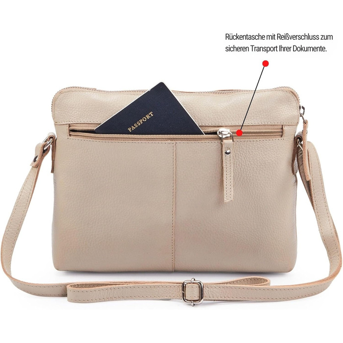 Сумка через плече Wise Owl з натуральної шкіри бежевого кольору (Nappa) для жінок та чоловіків, кросбоді, 5 відділень на блискавці