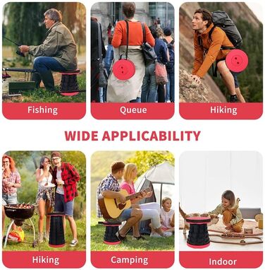 Крісло-телескоп для кемпінгу, регульована висота 6-45 см, вантажопідйомність 181 кг, портативне з ременем для перенесення (Червоний, 2 шт.)