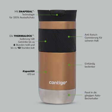 Contigo Byron 2.0 Stainless Steel Thermobecher - Leakproof Travel Coffee Mug, 16oz, BPA-Free, Keeps Drinks Hot for 6 Hours