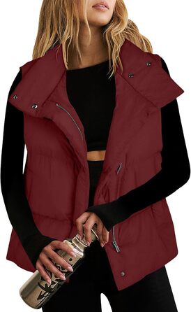 Жіноча безрукавна пухова жилетка з блискавкою, класична модель, осінь, великий розмір, темно-червоний колір