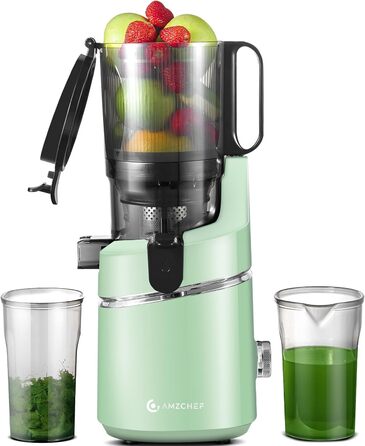 AMZCHEF 250W Automatic All-In-One Juicer, 135MM Opening and 1.8L Juicer for Vegetables and Fruit, Slow Juicer Test Winner with Triple Filter - Green