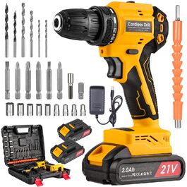 Акумуляторний шурупокрут-дрель 21V безщітковий 80Nm з набором аксесуарів 26-в-1, LED-ліхтар, кейс для дерева, металу, DIY