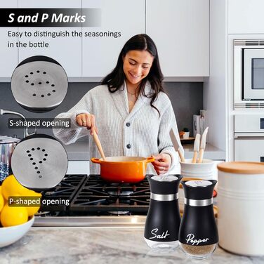 Набір для солі та перцю: скляні та нержавіючі солянки та перечниці, кухонне приладдя, набір для спецій, чорно-білі контейнери для спецій для кухні, в дорогу, кемпінг, барбекю, наповнювані