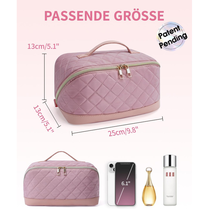 Косметичка для подорожей Wandering Nature для жінок: велика, водонепроникна, з відділенням для пензликів, рожева (патент)