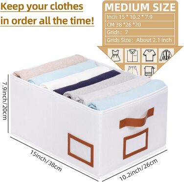 OUTBROS 3-Piece Closet Organizer, Storage Boxes, Foldable Storage Boxes, Fabric Clothes Storage Organization with Compartments, for Pants, Shirts, 40x30x20cm, (White, M-3 Pack)