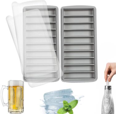 Силіконова форма для льоду LessMo з кришкою, BPA-free, LFGB сертифікована, 10 відсіків, 2 шт., сіра — для віскі, коктейлів та заморожених напоїв