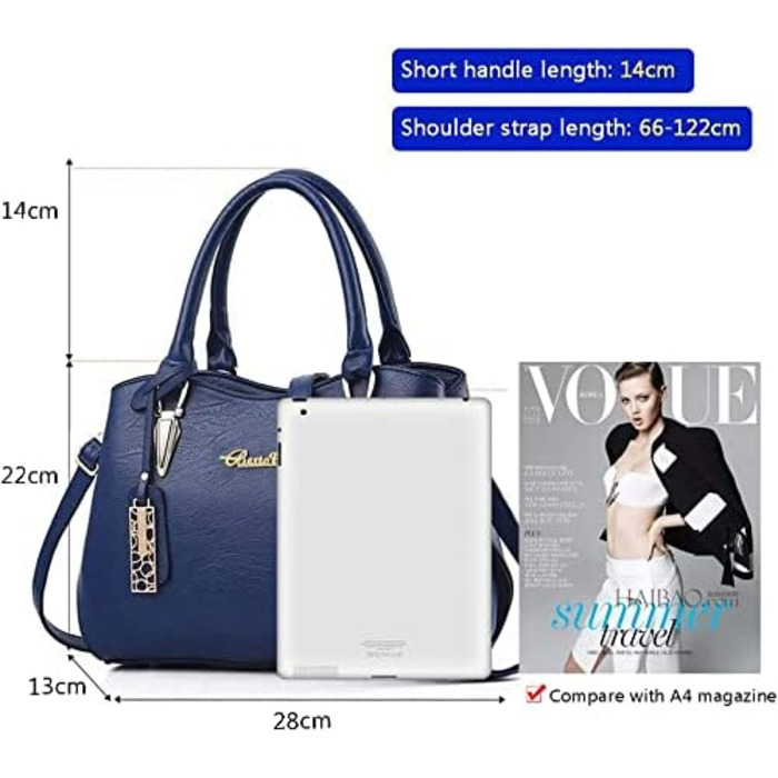 Жіноча шкіряна сумка BestoU велика, через плече, блакитна