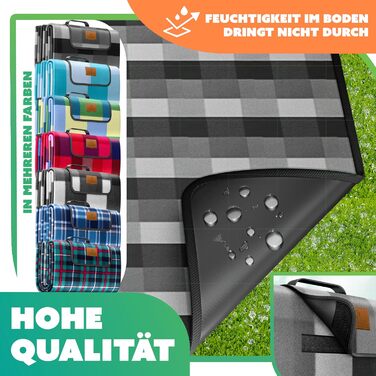 KESSER® Picnic Blanket Camping Blanket XXL 200 x 200 cm - Warm-insulated with waterproof underside, carrying handle. Foldable beach blanket, picnic blankets for 4-6 people. Washable picnic blanket.